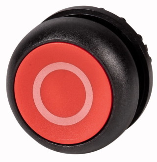 Головка кнопки без фиксации, цвет красный с обозначение O, черное лицевое кольцо