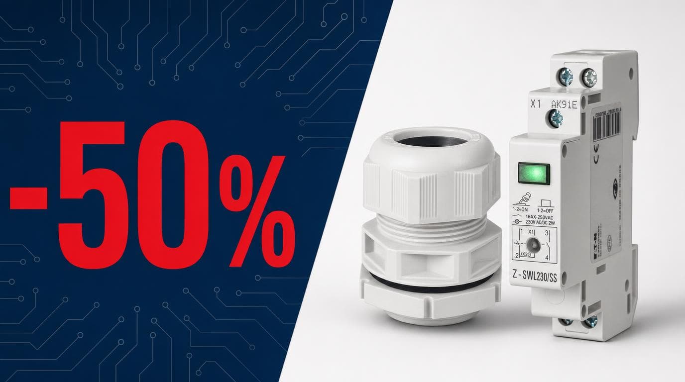 Скидка 50% на кабельный ввод V-M16 и переключатель Z-SWL230/SS