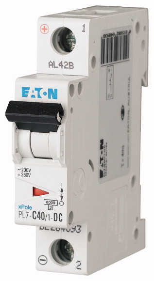 PL7-C40/1-DC Автоматический выключатель для защиты цепей пост. тока 40А, кривая отключения C, 1 полюс, откл. способность 10 кА