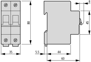 Автоматический выключатель 32А, кривая отключения D, 2 полюса, откл. способность 15 кА