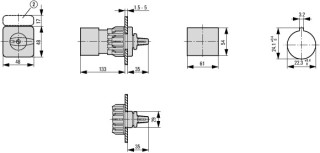 Кулачковый переключатель, 7P , Ie = 25A , Пол. 1-0-2 , 45 °, переднее крепление в отверстия 22мм