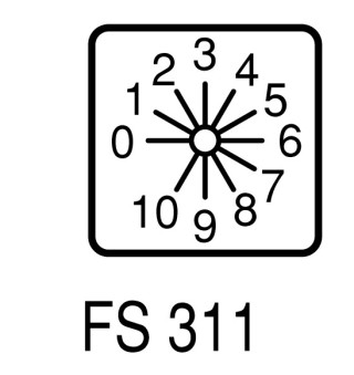 Ступенчатый переключатель, 2р , Ie = 12A , Пол. 0-10 , 30 °, переднее крепление