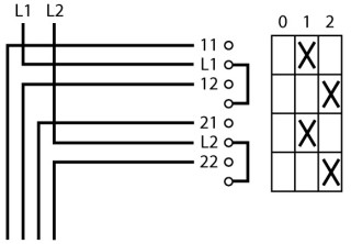 Ступенчатый переключатель, 2р , Ie = 12A , Пол. 0-1-2 , 45 °, переднее крепление