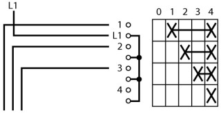 Ступенчатый переключатель, 1P , Ie = 12A, 0-4 Пол. , 45 °, переднее крепление