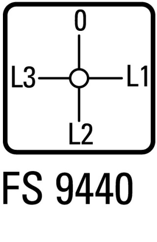 Переключатель амперметров , 3 фазы, Пол. -L3- 0 L1-L2 , 90 °, переднее крепление