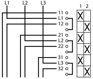Ступенчатый переключатель, 3P, Ie = 12A , Пол. 1-2 , 45 °,  45x45 мм , модульное исполнение