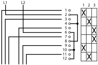 Ступенчатый переключатель, 2р , Ie = 12A , Пол. 1-3 , 45 °, переднее крепление в отверстия 22мм