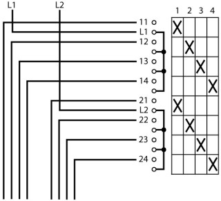 Ступенчатый переключатель, 2р , Ie = 12A , Пол. 1-4 , 45 °, переднее крепление в отверстия 22мм