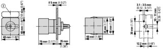 Переключатель полюсов , 3P , Ie = 12A , Пол. 1-2 , 90 °, 48х48 мм , переднее крепление
