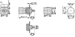 Переключатель полюсов, 3P, Ie = 12A, 1-2 FS , 90 °,  48х48 мм , переднее крепление в отверстие 22мм