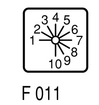 Ступенчатый переключатель, 1P , Iu = 10А, Пол. 1-10 , 30 °,  30x30mm , переднее крепление в отверстие 22мм