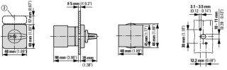 Выключатель, 7P , Ie = 12A , Пол. 1-0-2 , 45 °,  48х48 мм , переднее крепление