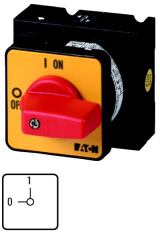 Выключатель , красная ручка , 2P, Ie = 25A , Пол. 0-1 , 90 °, 48х48 мм , переднее крепление