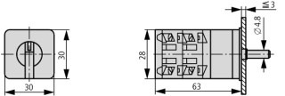 Реверсивный переключатель , 3P , Iu = 10A, FS- 1 > 0 < 2 , 45 °, 30x30 мм переднее крепление