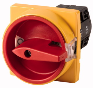 Главный выключатель , 3P , Iu = 10A, красно-желтая ручка, 0-1 , 90 °, переднее крепление