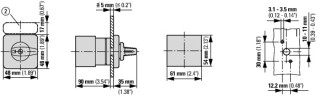 Pеверсивный переключатель, 3 скорости , 3P , Ie = 25A , Пол. 2-1-0-1-2 , 60 ° , 48х48 мм , переднее крепление