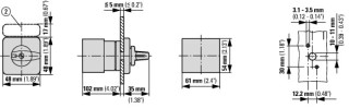 Pеверсивный переключатель, 3P , Ie = 25A , 2-1-0-1-2 Пол. , 45 °, 48х48 мм , переднее крепление