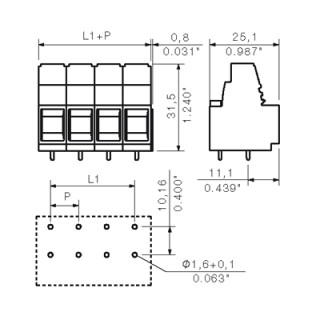 Клемма печатной платы LUP 10.16/03/90 3.2SN BK BX