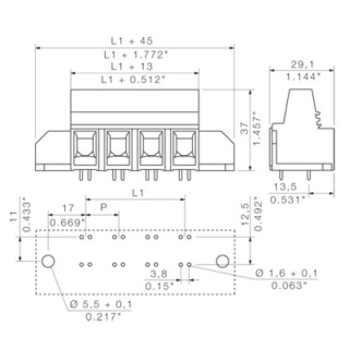 Клемма печатной платы LXB 15.00/04/90 4.5SN BK BX