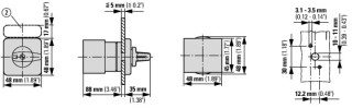 Выключатель , 12p , Ie = 12A , Пол. 0-1 , 90 °, 48х48 мм , переднее крепление