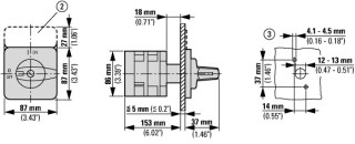 Кулачковый переключатель, 7P , Ie = 63A , Пол. 1-0-2 , 45 ° 88x88 мм переднее крепление