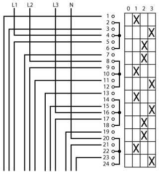 Ступенчатый переключатель, 4p , Ie = 25A , 0-3 Пол. , 45 ° 88x88mm , переднее крепление