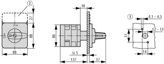 Переключатель полюсов , 3P , Ie = 63A , Пол. 0 - Яр- 2 , 45 °, 88x88 мм переднее крепление