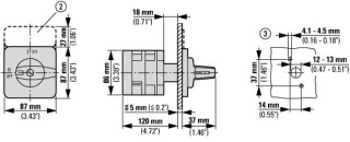 Кулачковый переключатель, 5P , Ie = 80A , Пол. 1-0-2 , 45 ° 88x88 мм переднее крепление