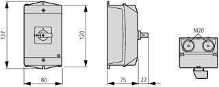 Кулачковый переключатель в корпусе, 2P, Ie = 12A, Пол. 1-0-2, 45 ° 48х48 мм