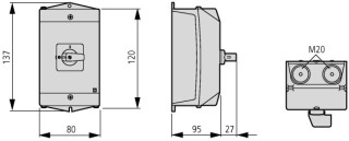 Групповой переключатель, + корпус 3P, Ie = 12A, Пол. 2-0-1, 45 ° 48х48 мм