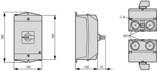 Переключатель полюсов в корпусе,  3P, Ie = 32A, Пол. 1-0-2, 45 °, 48х48 мм