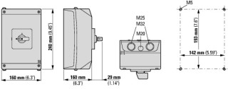 Реверсивный переключатель в корпусе, 3P, Ie = 63A, Пол. 1-0-2, 45 ° 88x88mm