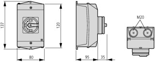 Главный выключатель в стальном корпусе,6P +1НО +1 НЗ, Ie = 12A, красная ручка, 0-1, 90 °