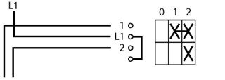 Ступенчатый переключатель в корпусе 1P, Ie = 12A, Поз. 0-1-2, 45 ° 48х48 мм