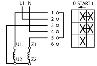 Переключатель фаз в корпус, 2P, Ie = 12A, Поз. 0 <START-1, 45 °,  48х48 мм