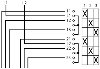 Ступенчатый переключатель в корпусе, 2P, Ie = 12A, Поз. 1-2, 45 ° 48х48 мм