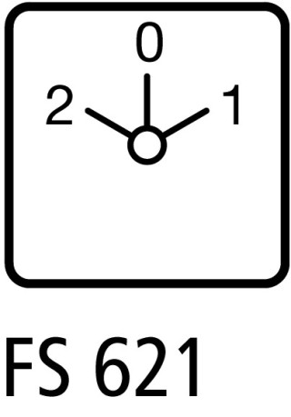Кулачковый переключатель в корпусе 4p, Ie = 12A, Поз. 2-0-1, 45 ° 48х48 мм