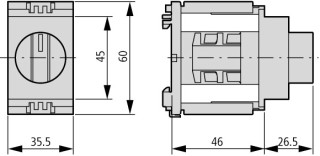 Кулачковый переключатель, 2р Iu = 10А, Поз. 1-2, 90 ° 45x45 мм модульное исполнение