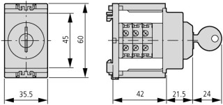 Кулачковый переключатель, 1P Iu = 10А, Поз. 1-0-2, 45 ° 45x45 мм модульное исполнение