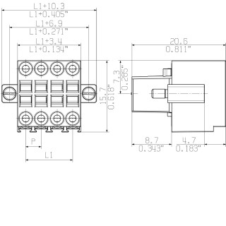 Штекерный соединитель печат B2L 3.50/08/180F SN OR BX