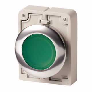Кнопка плоская 30мм, зеленая, с подсветкой, с фиксацией