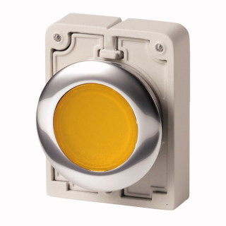 Кнопка плоская 30мм, желтая, с подсветкой, с фиксацией