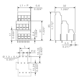 Клемма печатной платы LL3R 5.08/06/90 3.2SN OR BX