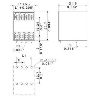 Штекерный соединитель печат SCD-THR 3.81/22/90G 3.2SN BK BX