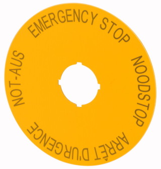 Знак, аварийная остановка , желтый, D = 90 мм, 4-х языках , DE , EN, NL , FR