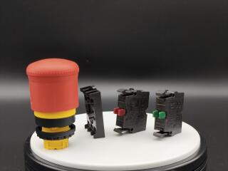 Кнопка аварийной остановки грибовидная, 1 размыкающий+1 замыающий контакт, цвет красный