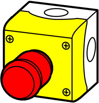 Кнопка аварийной остановки защищенная, 2 размыкающиx контакта, цвет красный, цвет корпуса желтый