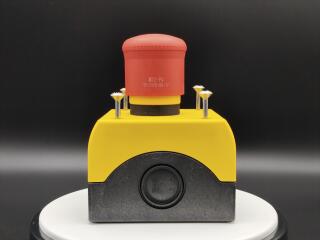 Кнопка аварийной остановки защищенная, 1 замыкающий + 1 размыкающий контакты, цвет красный, цвет корпуса желтый