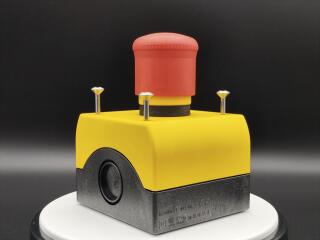 Кнопка аварийной остановки защищенная, 1 замыкающий + 1 размыкающий контакты, цвет красный, цвет корпуса желтый