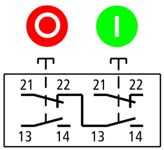 Пост с двумя копками, 2 размыкающих + 2 замыкающих контакта с обозначениями O I